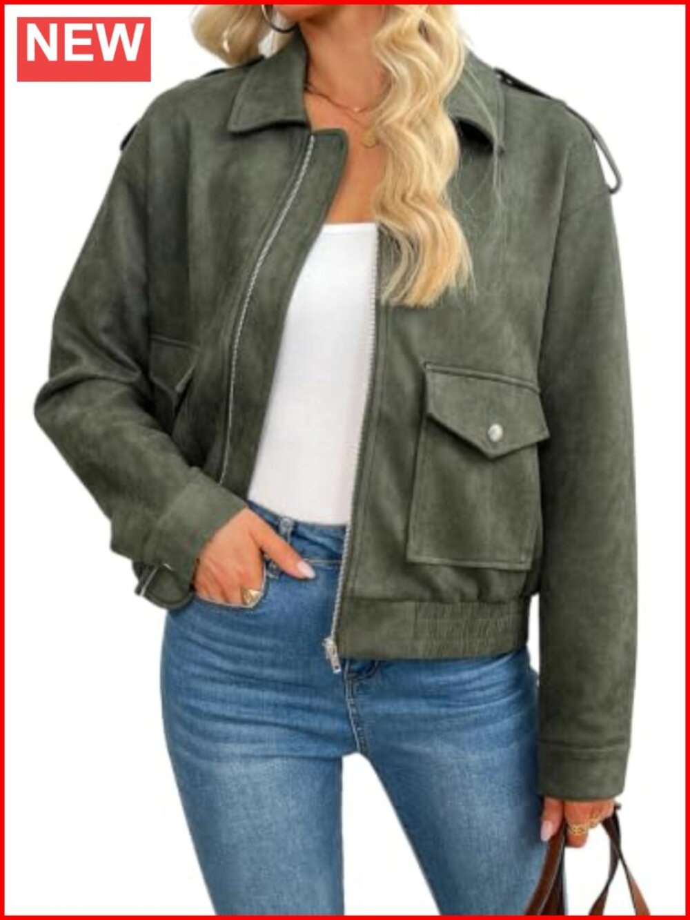 Casual Faux Suede Zip Up Jacket Lightweight Fall Outwear
